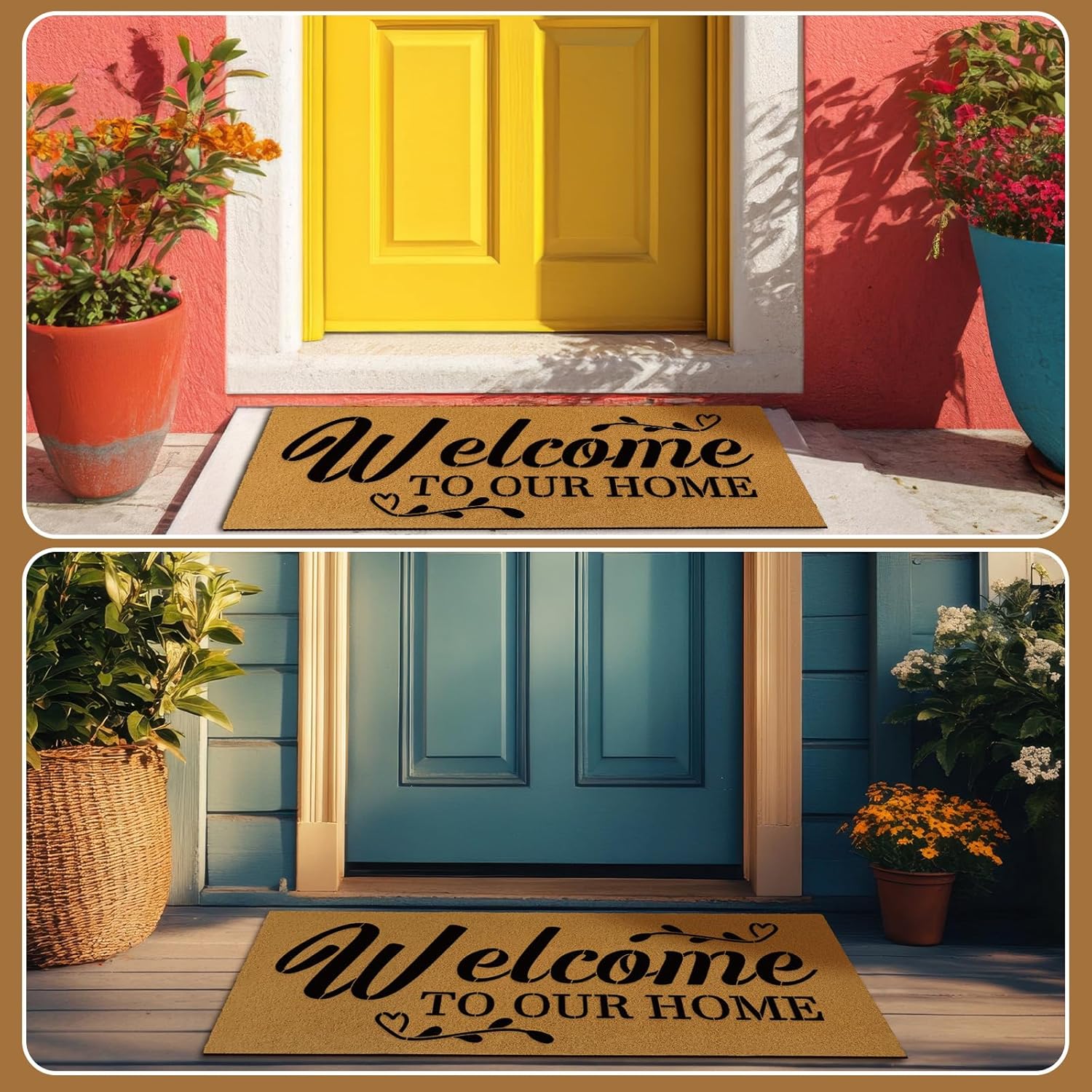 Chunful 3 Pack Coir Doormat Craft Kit, Make Your Own Personalized Doormat 17 x 30 Blank Door Mats with Stencils Painting Tools for DIY Crafting Entry Mat with Non-Slip Backing (Hello Welcome)