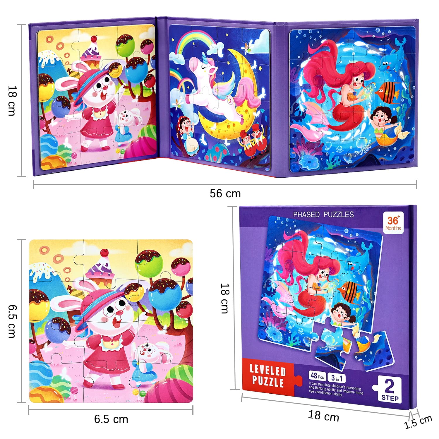 BBLIKE Puzzle Magnetici per Bambini dai 3 Anni in su, Puzzle 3-in-1, Puzzle con Animali Libro per Bambini, Giochi da Viaggio Giocattoli per Bambini di 3 4 5 Anni Ragazzi e Ragazze(unicorno)
