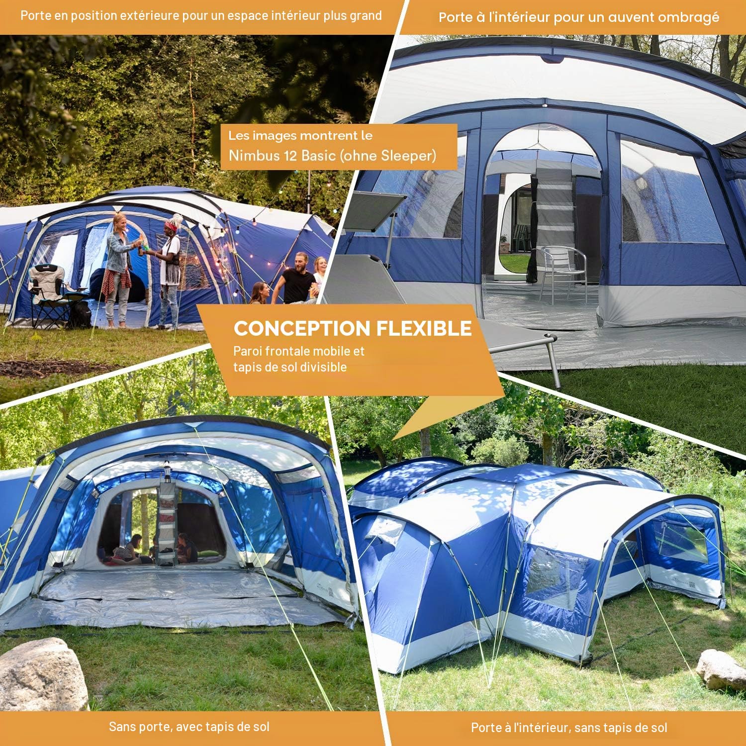 Skandika Tente familiale Nimbus pour 12 Personnes | Tente de Camping avec/sans Technologie Sleeper, avec/sans Tapis de Sol Cousu, étanche, Hauteur 2,15 m