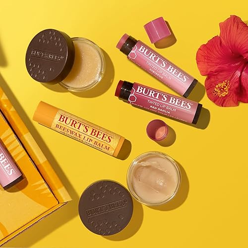 Miniatura 4 de Burt's Bees Kit de regalo para el cuidado de los labios y color  Bálsamo labial hidratante de cera de abeja, hibisco y dalia roja teñida + dúos de