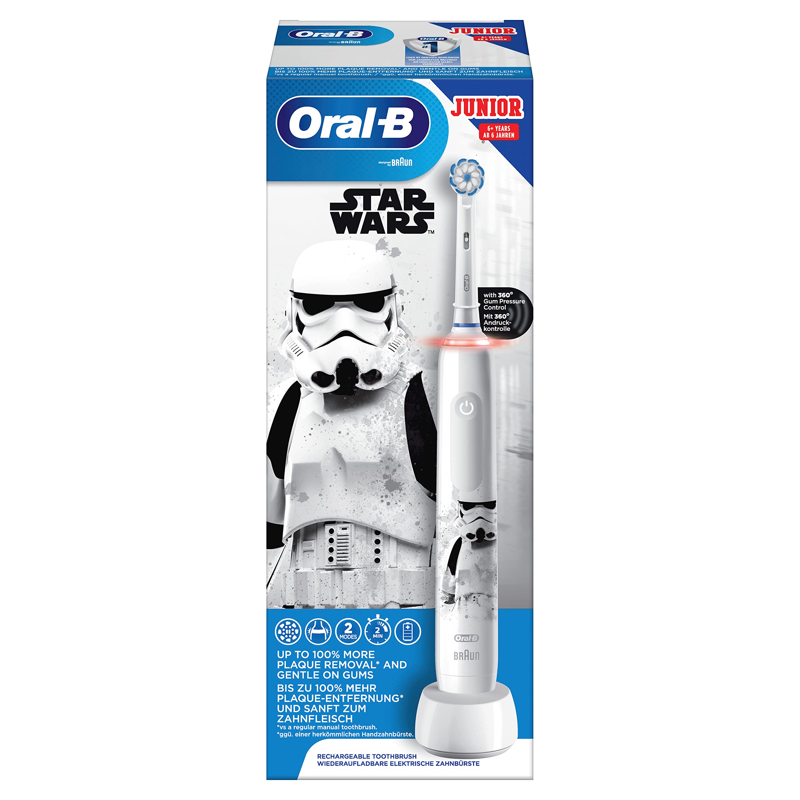 Oral-B Junior Cepillo De Dientes Eléctrico, 1 Mango Recargable De Star Wars Con Tecnología De Braun, 1 Cabezal de Recambio, Apto Para Niños Mayores De 6 Años