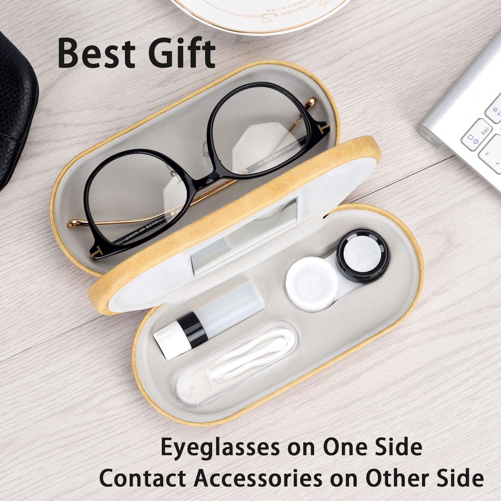 Muf 2 in 1, custodia per lenti a contatto portatile e custodia per occhiali, design doppio uso con specchio integrato, pinzette e soluzione per lenti a contatto, bottiglia inclusa per set da viaggio