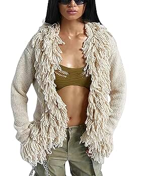 Riu Ribbon yarn fringe knit cardigan 白 Fringe Cardigan – Orange Ribbon Yarn | RhodolirioN