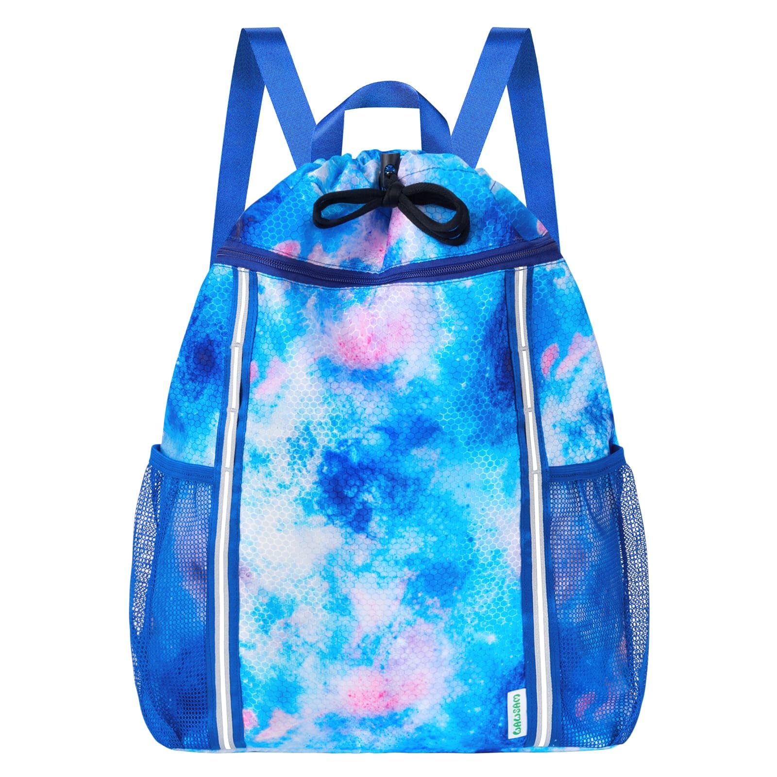 WAWSAM Kids Gym Drawstring Backpack String Bag, Tie Dyed Sports Gym Bag for Kids Girls Waterproof Swimming Beach String Cinch Backpack with Two Water