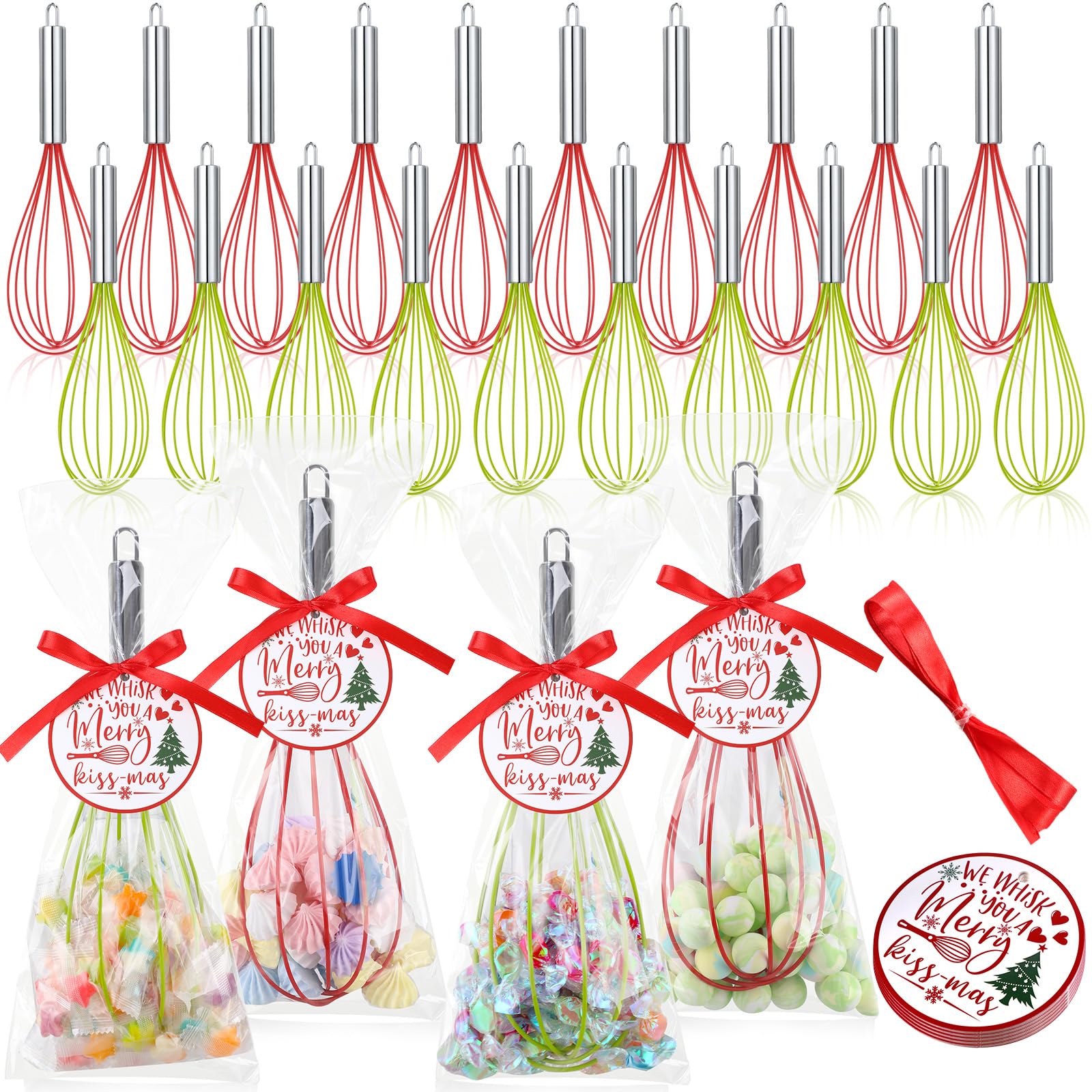 FoldTier 24 Sets 12 Inch Whisks Bulk DIY Fillable Whisk Gifts Colored Silicone Whisks for Cooking Heat Resistant Egg Beaters for Candy Holder Party Favors