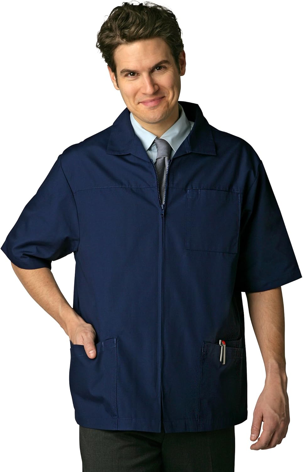 Adar Universal Scrubs for Men - Zippered Short Sleeved Scrub Jacket