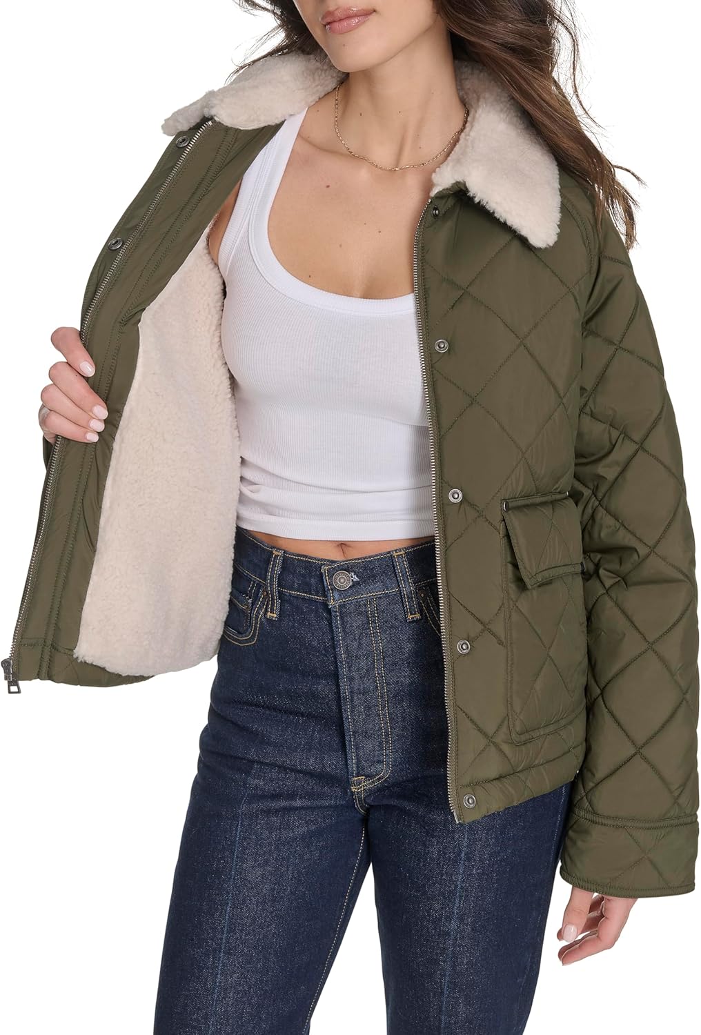 Levi's Women's Diamond Quilted Jacket With Sherpa Collar Jacket - Image 6