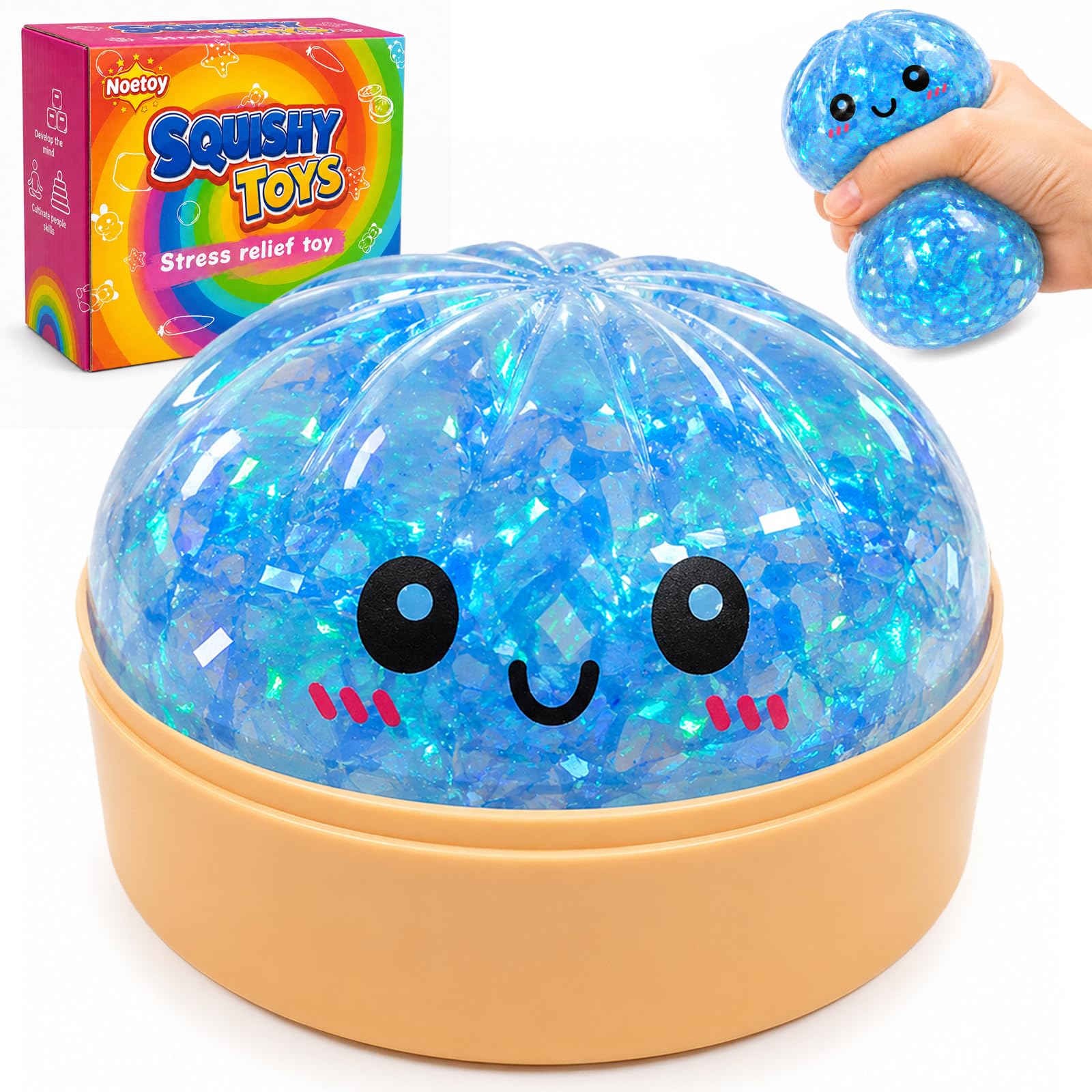 Squishy Toys, 1PACK Squishys Fidget Toy, Soft Stress Ball Anxiety Relief Squeeze Sensory Toy for Adults & Teens, Colorful Stretchy Desk Toy for Party Favor Birthday
