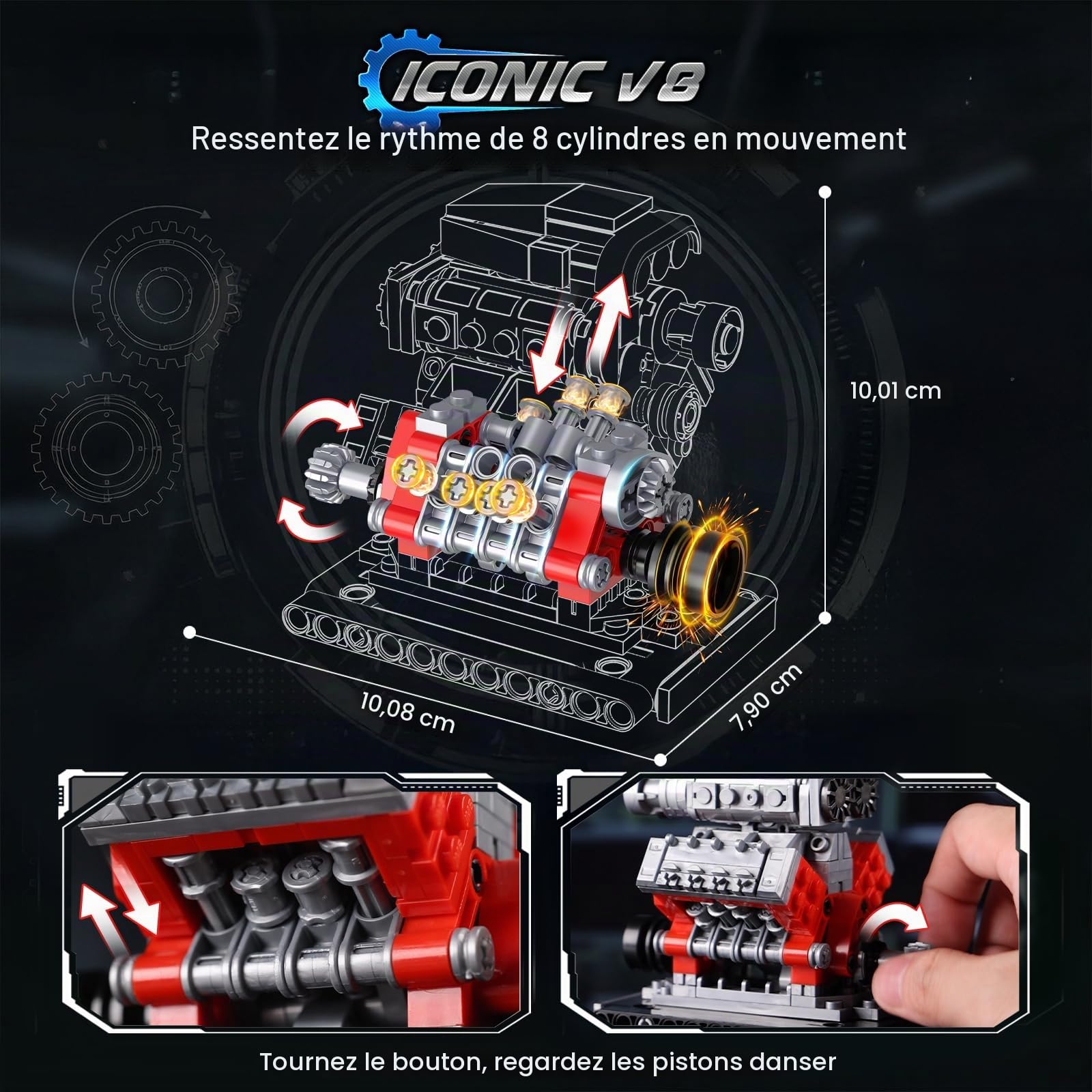 JMBricklayer Kit de Maquette de Moteur 3-en-1 qui Fonctionne, Kits Moteur V8 V12 W16 pour Adultes Adolescents, Jouet STEM Cadeau de Collection pour Passionnés d'Auto