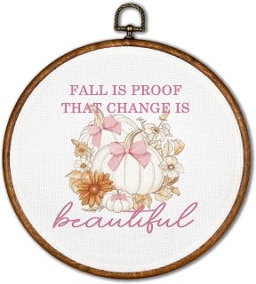 KSDUT Fall Coquette Wall Decor Art - Preppy Pumpkin Autumn Wall Art Canvas Frame Hanging Prints, Pink Bows Flower Round Wall Art Decor for Girls Room Home Decorations 10"x10"