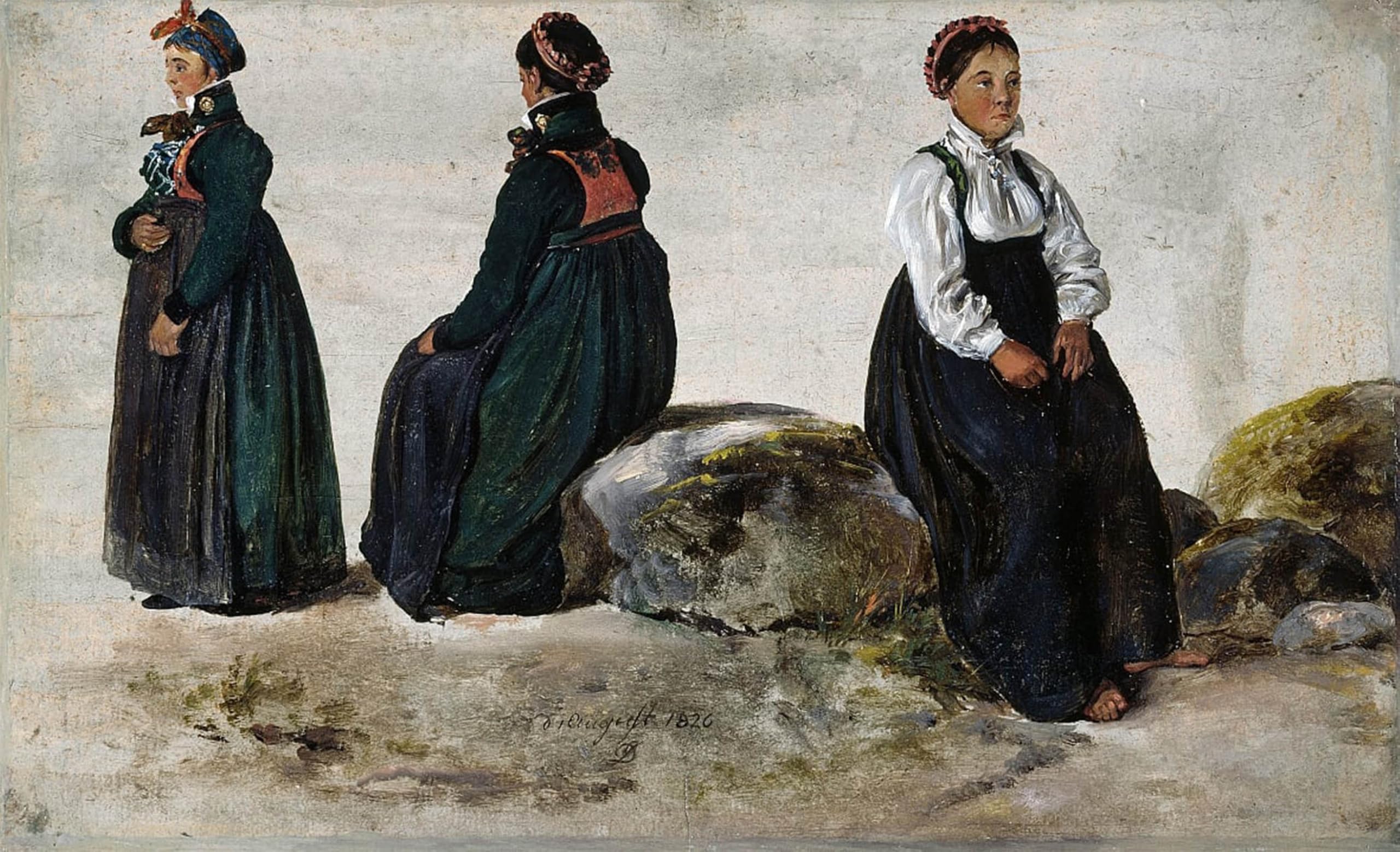 SERENDIPITP Vintage Wall Art Canvas Nordic Poster Canvas Print Picture Studies of Female Costumes From Luster in Sogn by Johan Christian Dahl Wall Art Poster for Home Decor 60x90cm