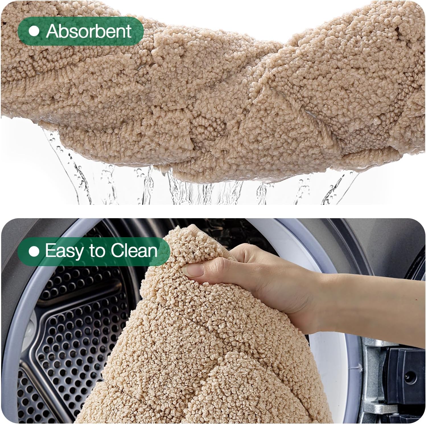 LUMI Modern Bathroom Rug, Washable Soft Absorbent Non Slip Bath Mat, Quick Dry Microfiber Plush Comfort Rugs for Shower Room, Bathtub, 24"x36", Beige