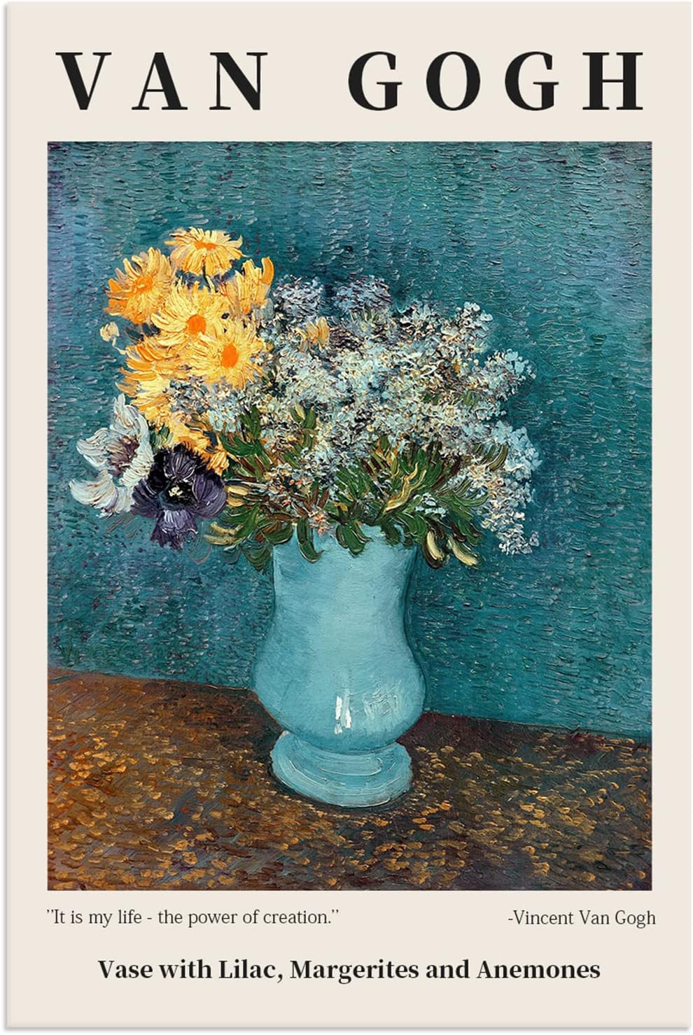 ElikoCanvas Poster Wall Artvase With Lilac Margerites and Anemones Wall Art - Vincent Van Gogh Study Room Wall Art for Living Room, Bedroom, Office -16x24IN Unframed