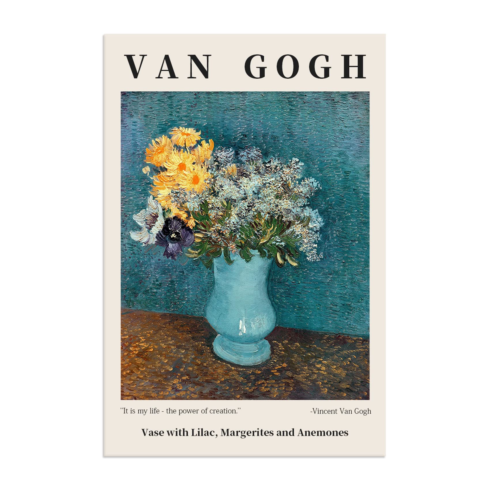 ElikoCanvas Poster Wall Artvase With Lilac Margerites and Anemones Wall Art - Vincent Van Gogh Study Room Wall Art for Living Room, Bedroom, Office -16x24IN Unframed