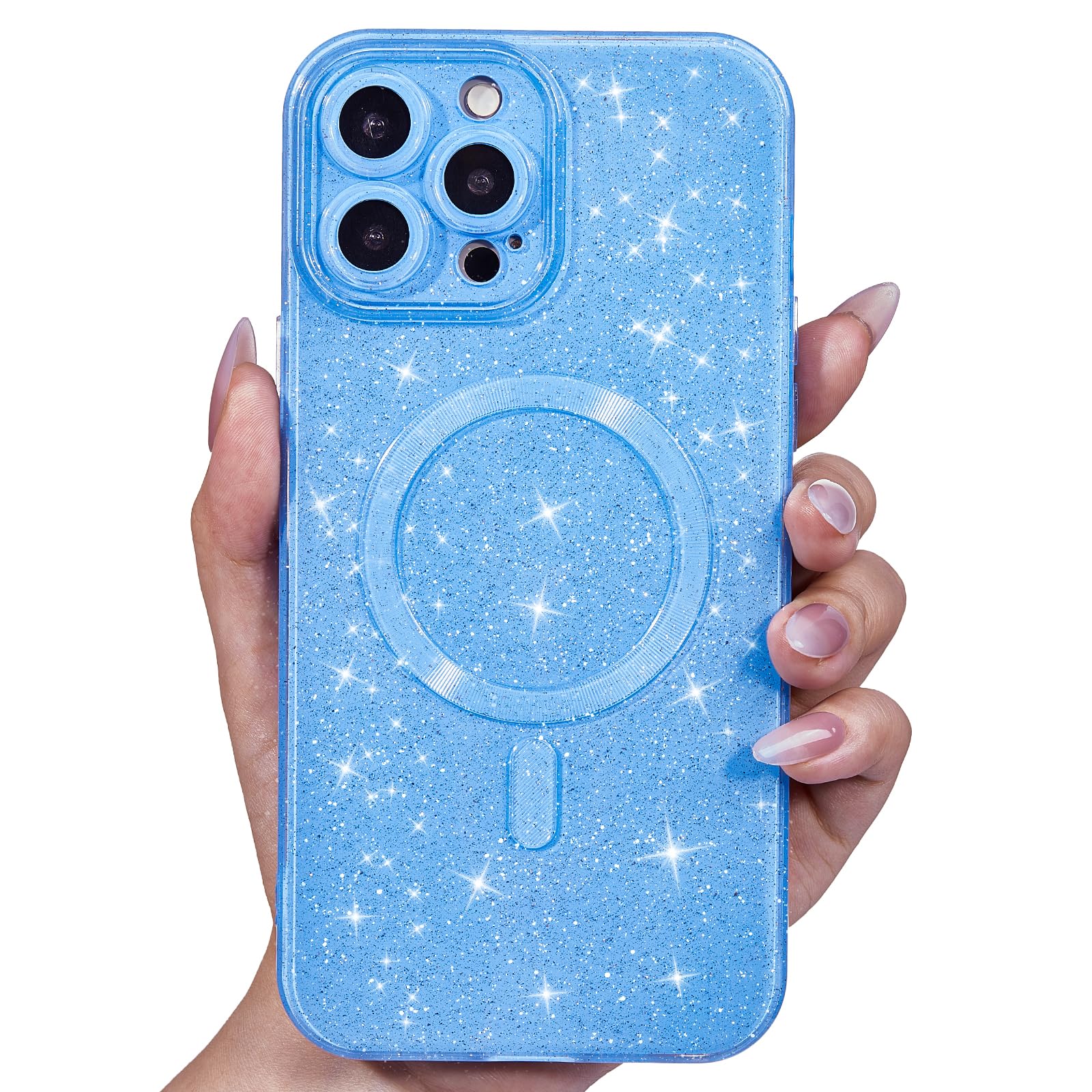 Svanove Glitter Case for iPhone 15 Pro Max Phone Case Magnetic Compatible with Magsafe, Sparkle Bling Shiny Sparkly Cute Girly Design, Trendy