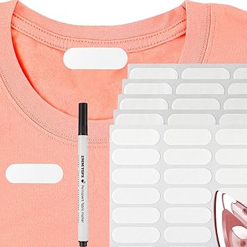 Writable Iron On Clothing Labels Iron Kids Clothing Labels Pre-Cut Iron On Clothing Name Labels with 1 Piece Fabric Marker Pen for School Uniform, ...