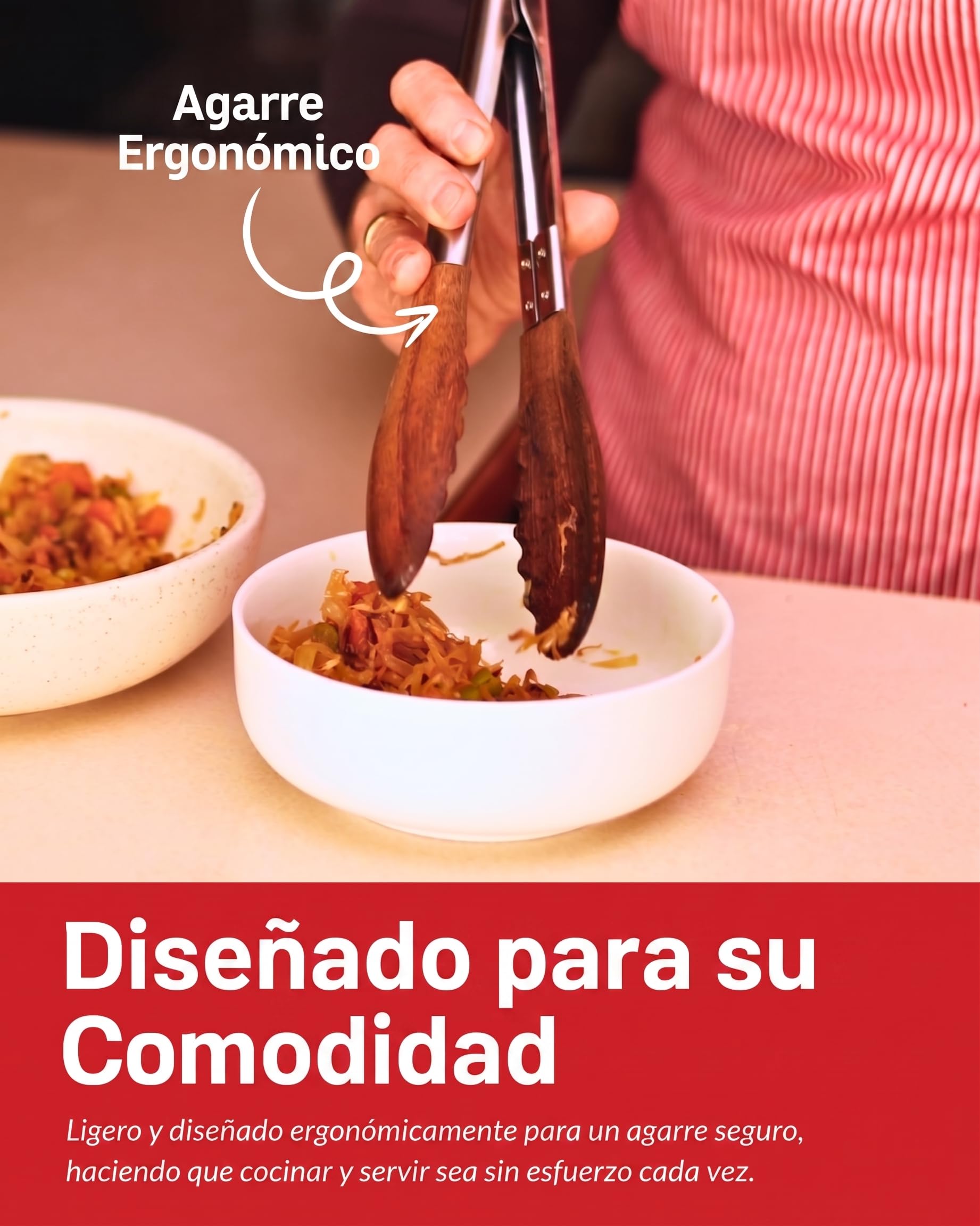 Boxiki Kitchen Pinzas de Cocina Profesionales Acero Inoxidable 30cm con Puntas de Madera de Nogal Natural