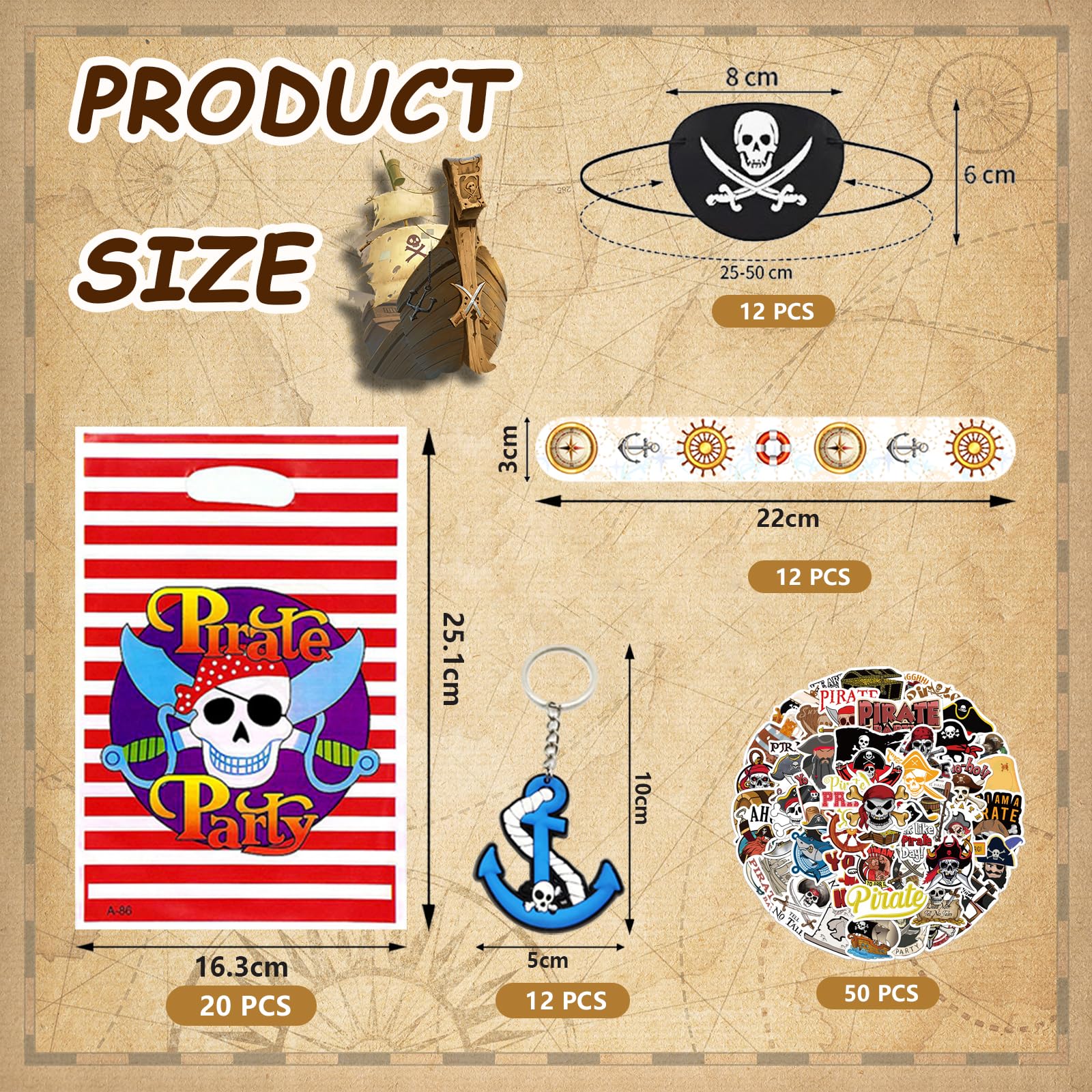 106 PCS Regalos Piñata Cumpleaños Pirata Niño, Piraten Kindergeburtstag Set,Temporales Niños Llaveros Regalitos Cumpleaños Invitados Niños Pack Regalos Juguetes Piñata