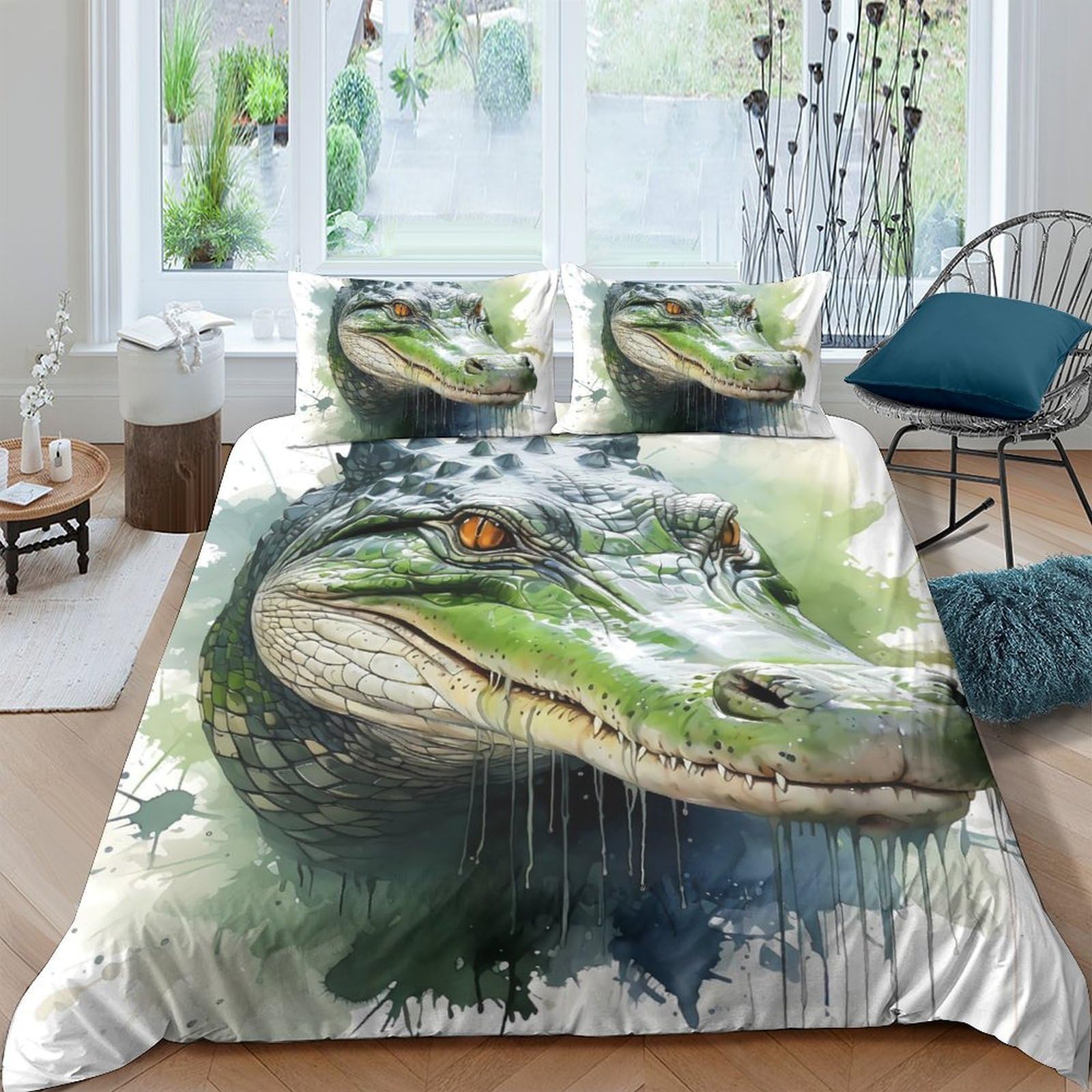 Ctjqhvkz Style-10 3D Printed Alligator Art Fitted Sheet Microfiber Soft Breathable Crocodile Pattern Mattress Cover For Bedroom Dorm Decor Single（135X200cm）