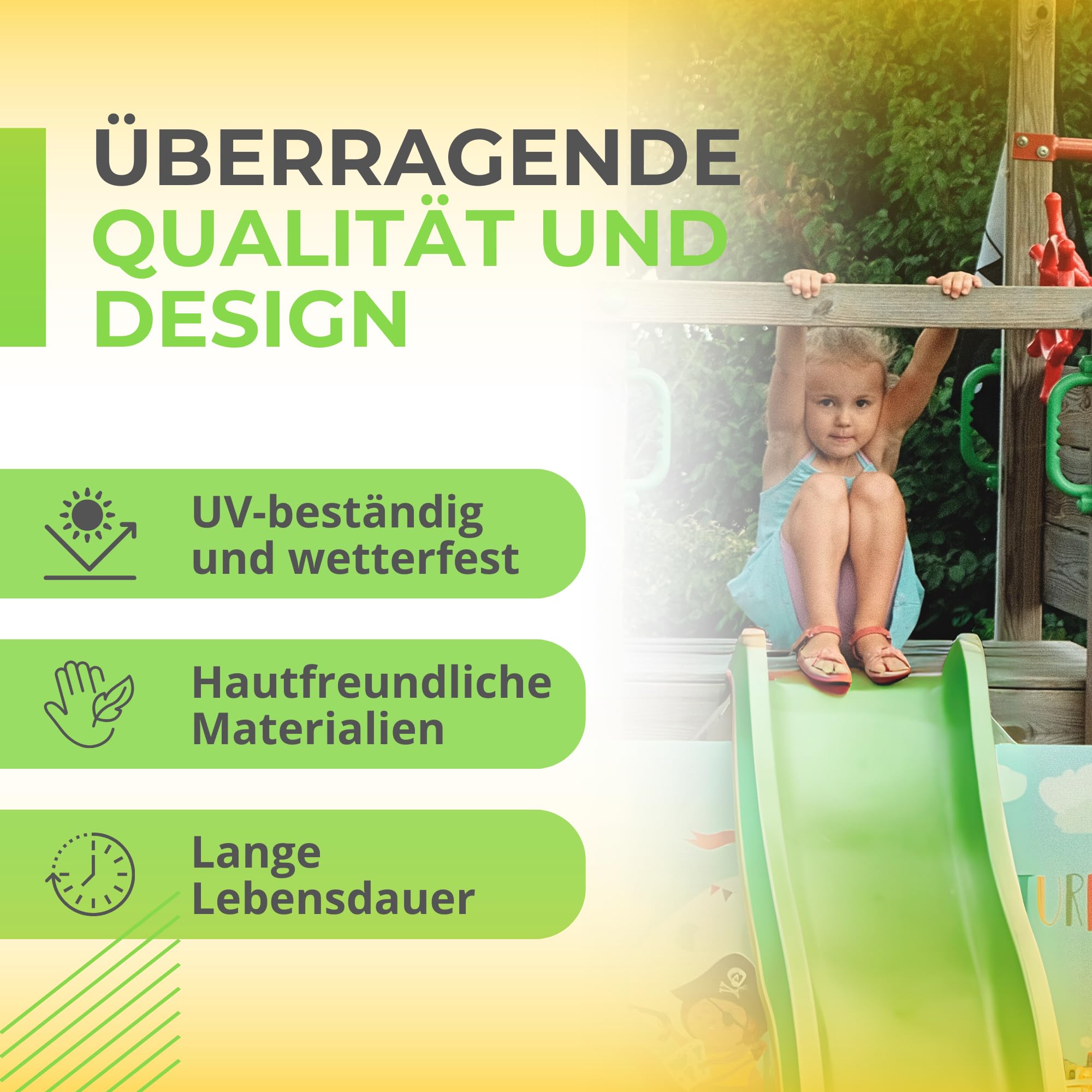 Kinder Rutsche 1,75 m Outdoor Garten Spielgeräte, Hellgrün | Stabile Wasserrutsche für Kinder, Alternative zu Indoor Spielgeräten, Kinderrutsche, Wellenrutsche für Podestöhe 0,95 m