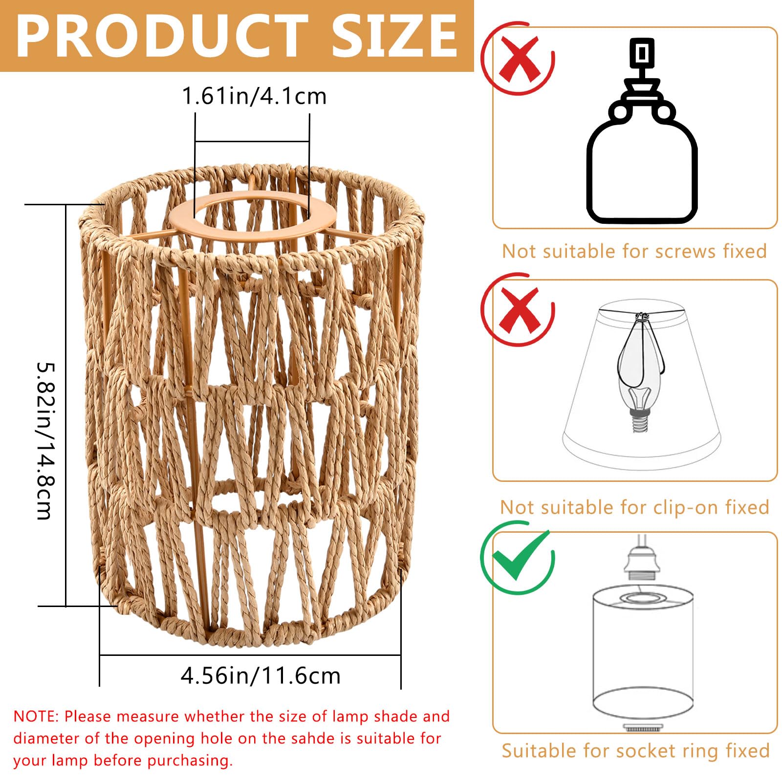 Supkiir 6 Pack Rattan Lamp Shade, Retro Small Pendant Light