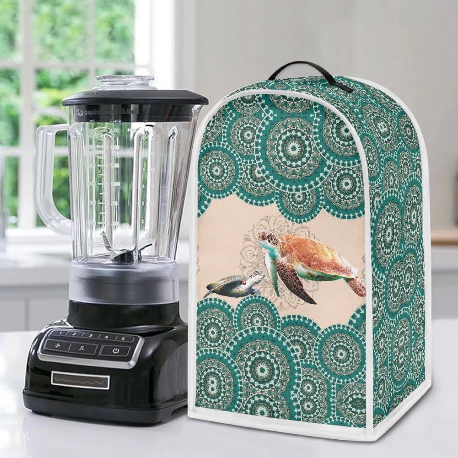 Poceacles Boho Mandala Turtle Print Kitchen Blender Covers, Blender Dust Stand Mixer or Coffee Maker Cover Dust Proof Stain Resistant Blender Cover