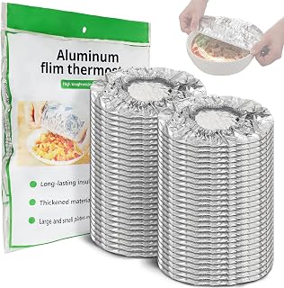 MoDooris 100Pcs Reusable Aluminum Foil Food Covers, Elastic Foil Bowl Cover | 3.9-8.7 Inch Bowls and Plates, Thickened Insulated Food Storage Covers for Leftovers, Meal Prep, Kitchen, Parties and Picnics