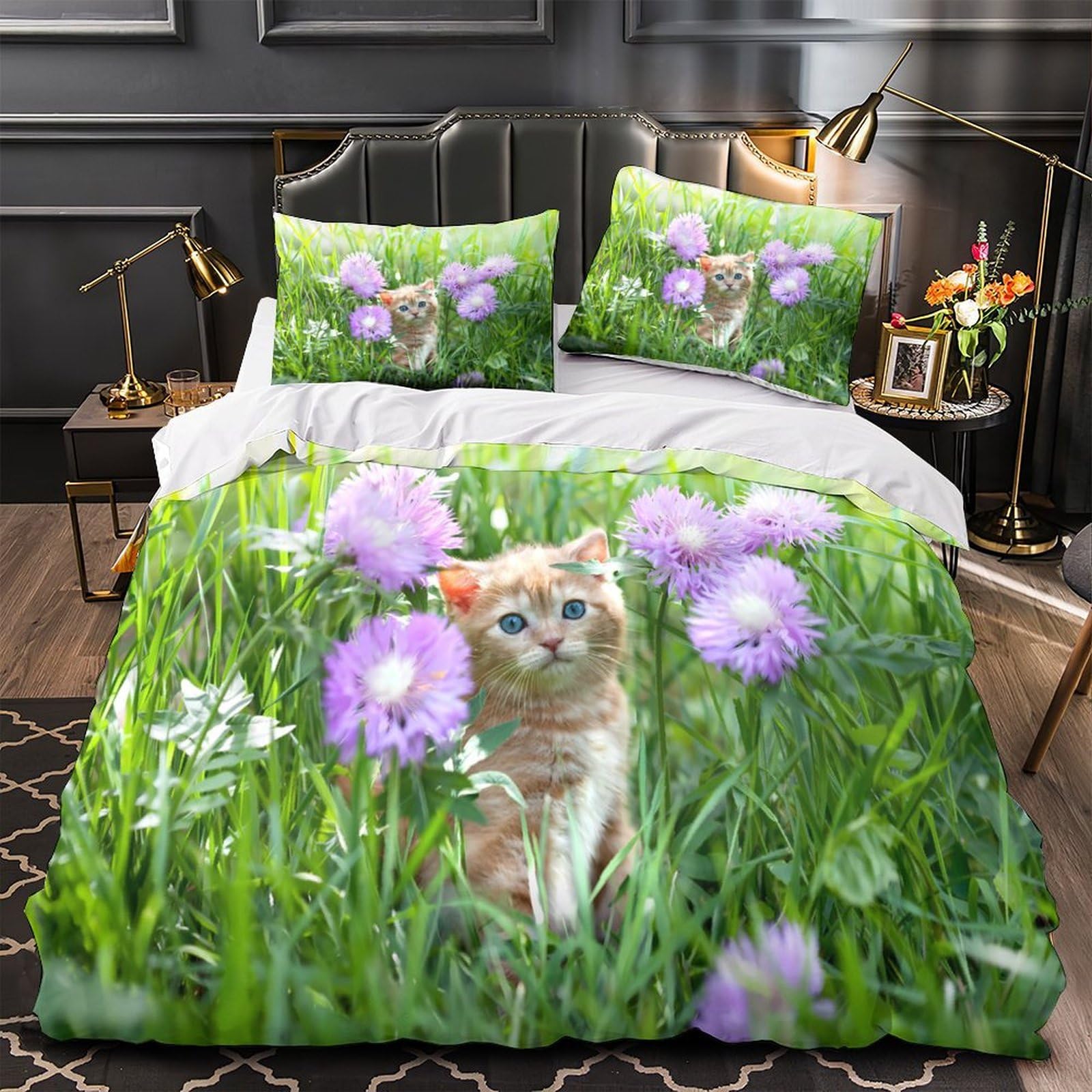 Housse de couette grenouille verte 220x240 cm avec 2 taies d'oreiller lit king size