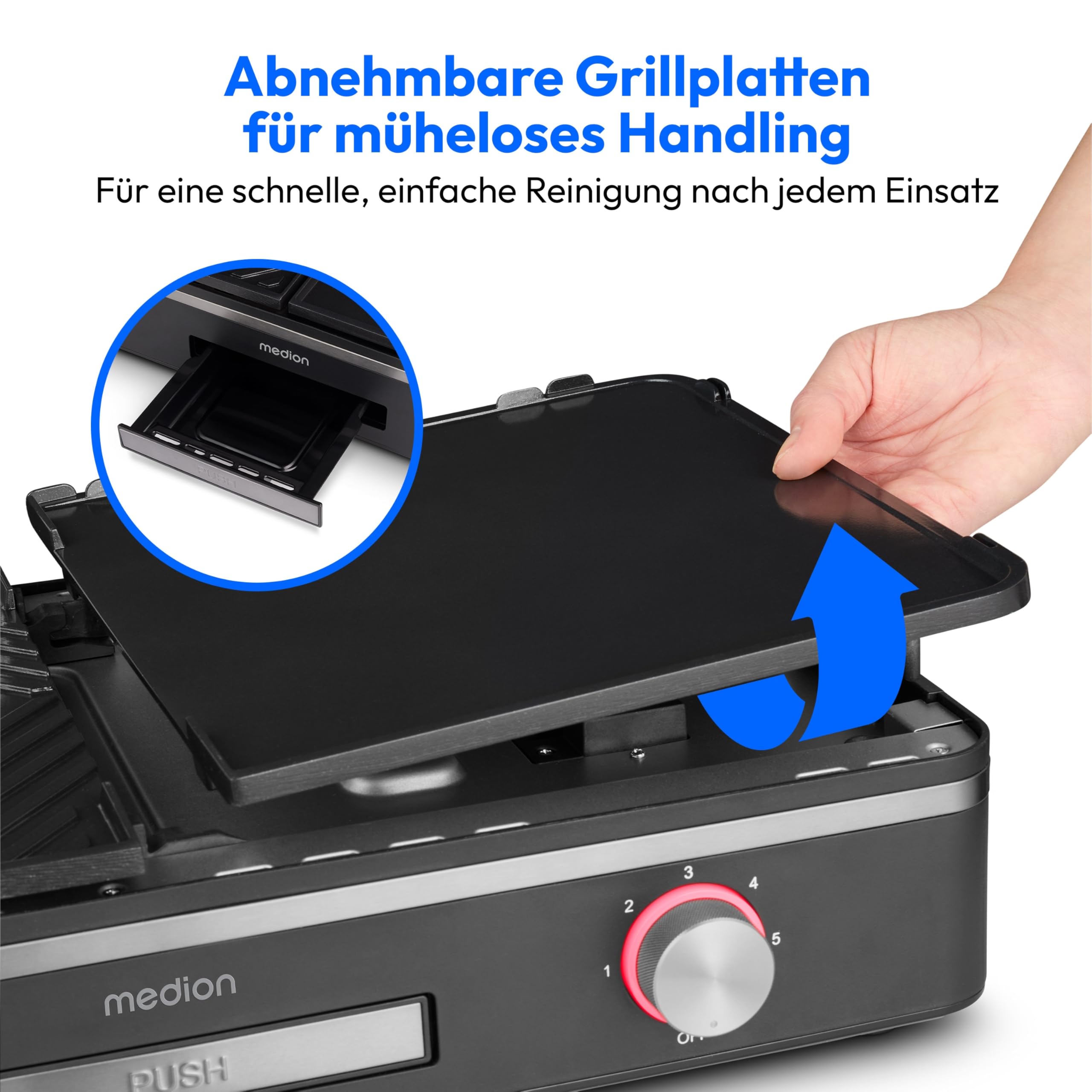 MEDION Tischgrill elektrisch 2400 Watt Dual-Zonen-System IPX4