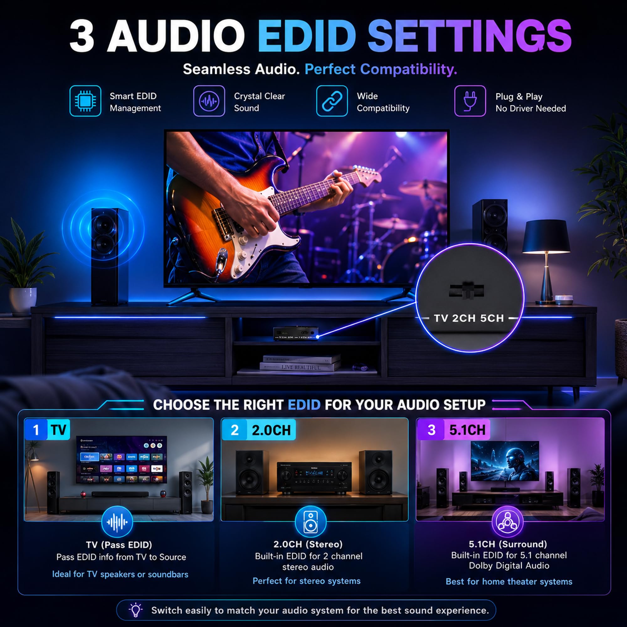 J-Tech Digital Estrattore audio HDMI 4K 60Hz e supporto ARC, da HDMI a RCA ottico compatibile con Dolby Digital DTS Stereo per console di gioco Blu-Ray laptop (JTECH-AE4KA)