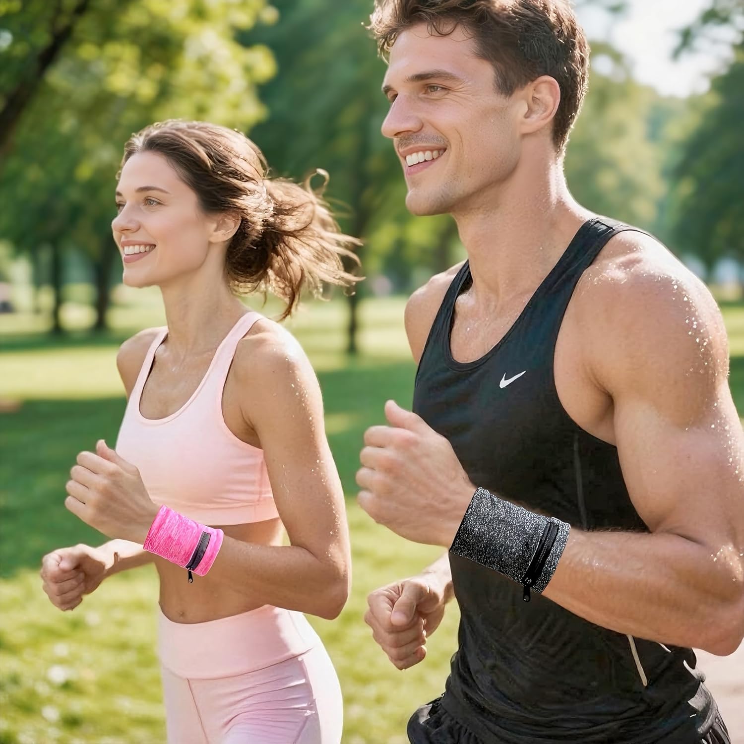 Unisex Sports Wrist Pouch with Secure Zipper Hands Free Convenience Adjustable Fit for Fitness Cycling Hiking Running, Gray