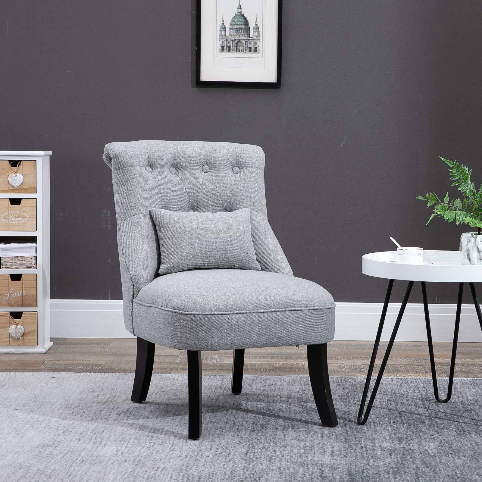 HOMCOM Sessel Wohnzimmer Loungesessel Gepolstert Relaxsessel mit Seitentasche, Stahlbeine Polstersessel mit Samtoptik, Einzelsessel für Schlafzimmer, Grau