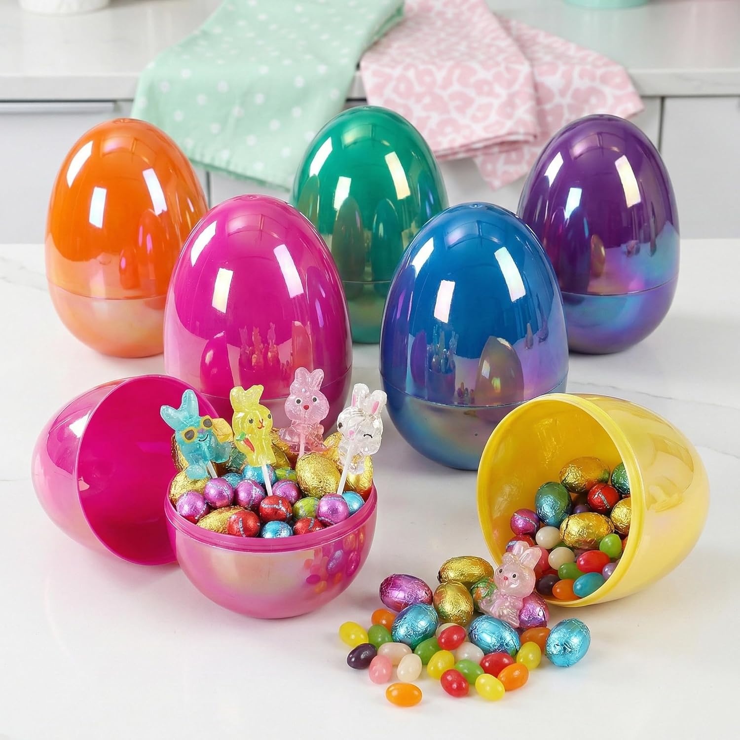 6 Inch Jumbo Easter Eggs - 6 Pack Large Plastic Easter Eggs Fillable for Kids Giant Empty Eggs for Easter Egg Hunt Basket Stuffers Fillers Filling Treats Party Favors Classroom Prize Supplies (Bright)