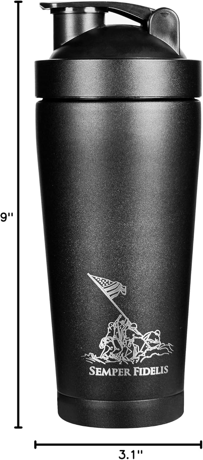 Military Gift Shop 24 oz Insulated USMC Shaker Bottle with Marine Corps Logo–24oz Water Bottle–Cup for Protein Shakes USMC Gifts | USMC Shaker Cup - Image 9