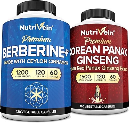 Nutrivein Paquete de suplementos de berberina y suplementos de berberina coreano de panax de alta absorción complejo de berberina de alta absorción