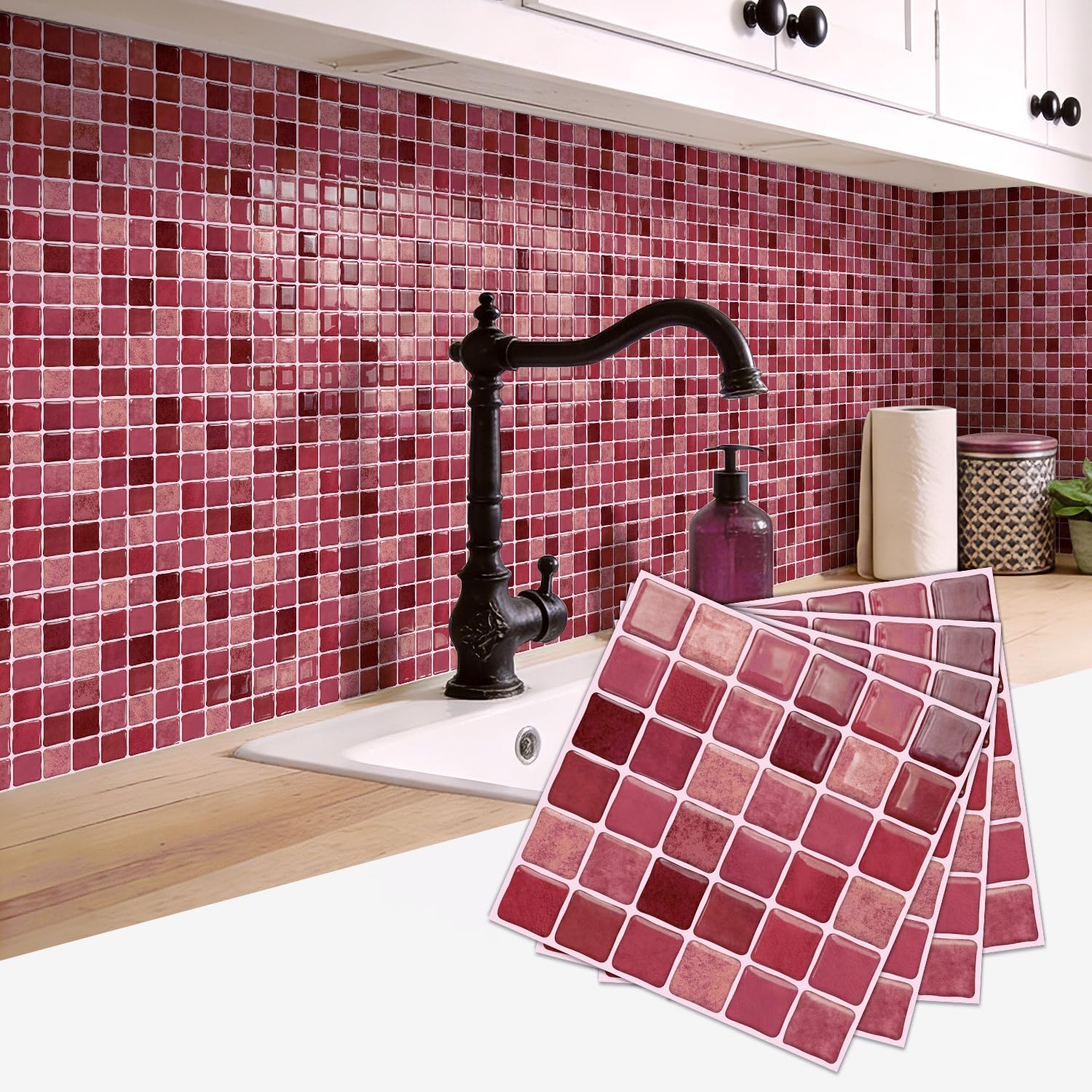 indabyo 20 Sheets Mosaic Marble Effect Tile Stickers Peel and Stick on Tile
