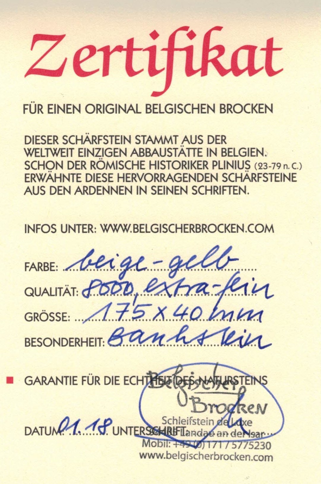 Belgischer Brocken, piedra de afilar amarilla 175x40 mm, piedra de afilar, grano 8000-10000