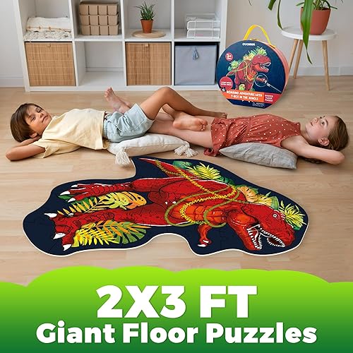 Miniatura 5 de QUOKKA TREX - Rompecabezas con forma gigante para niños de 4 a 6 años, rompecabezas de 48 piezas de 2 x 3 pies para niños pequeños de 3 a 5 años,