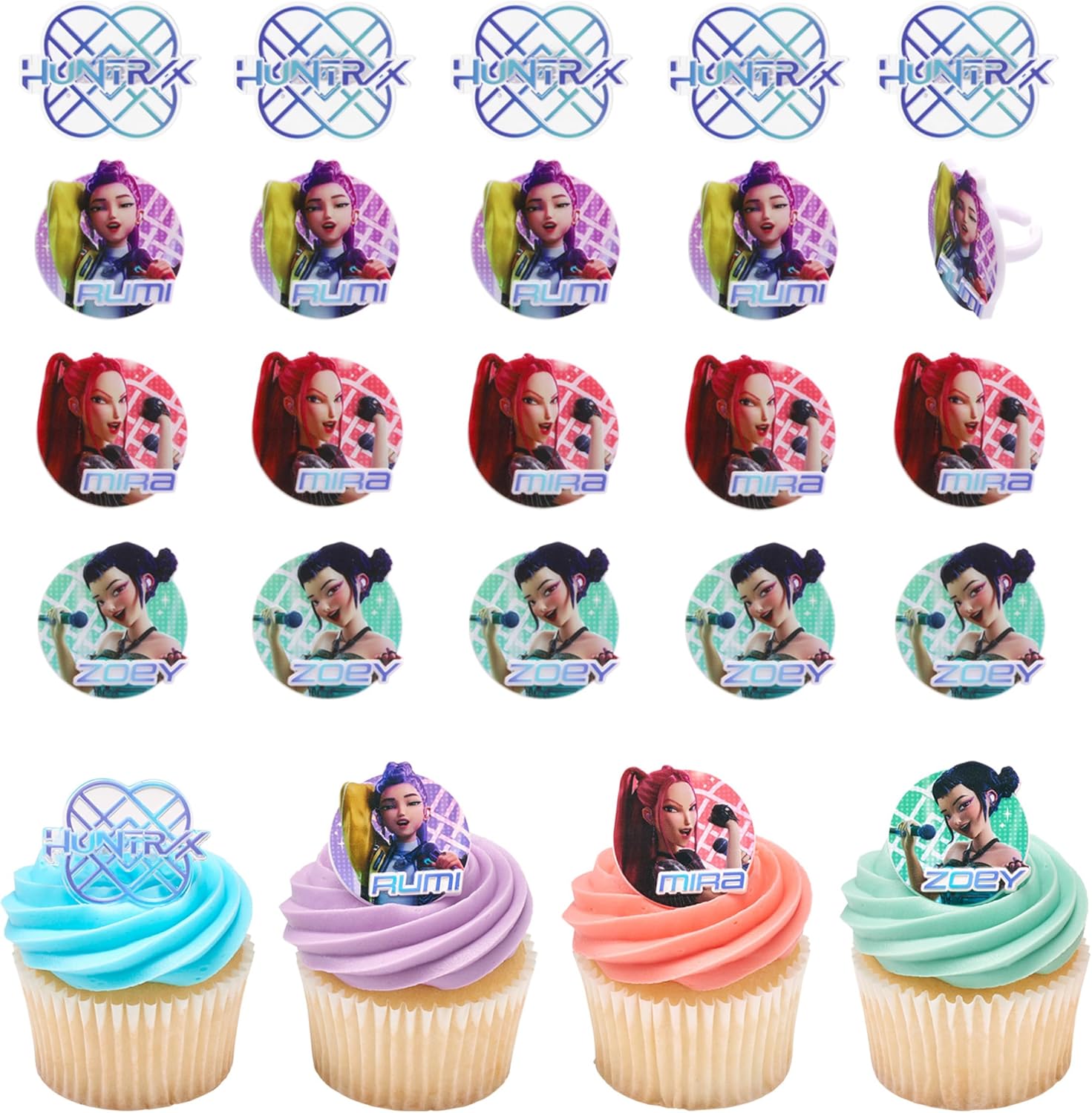 KPop Demon Hunters HUNTR/X Cupcake Toppers | 24 Pack Party Decoration Rings