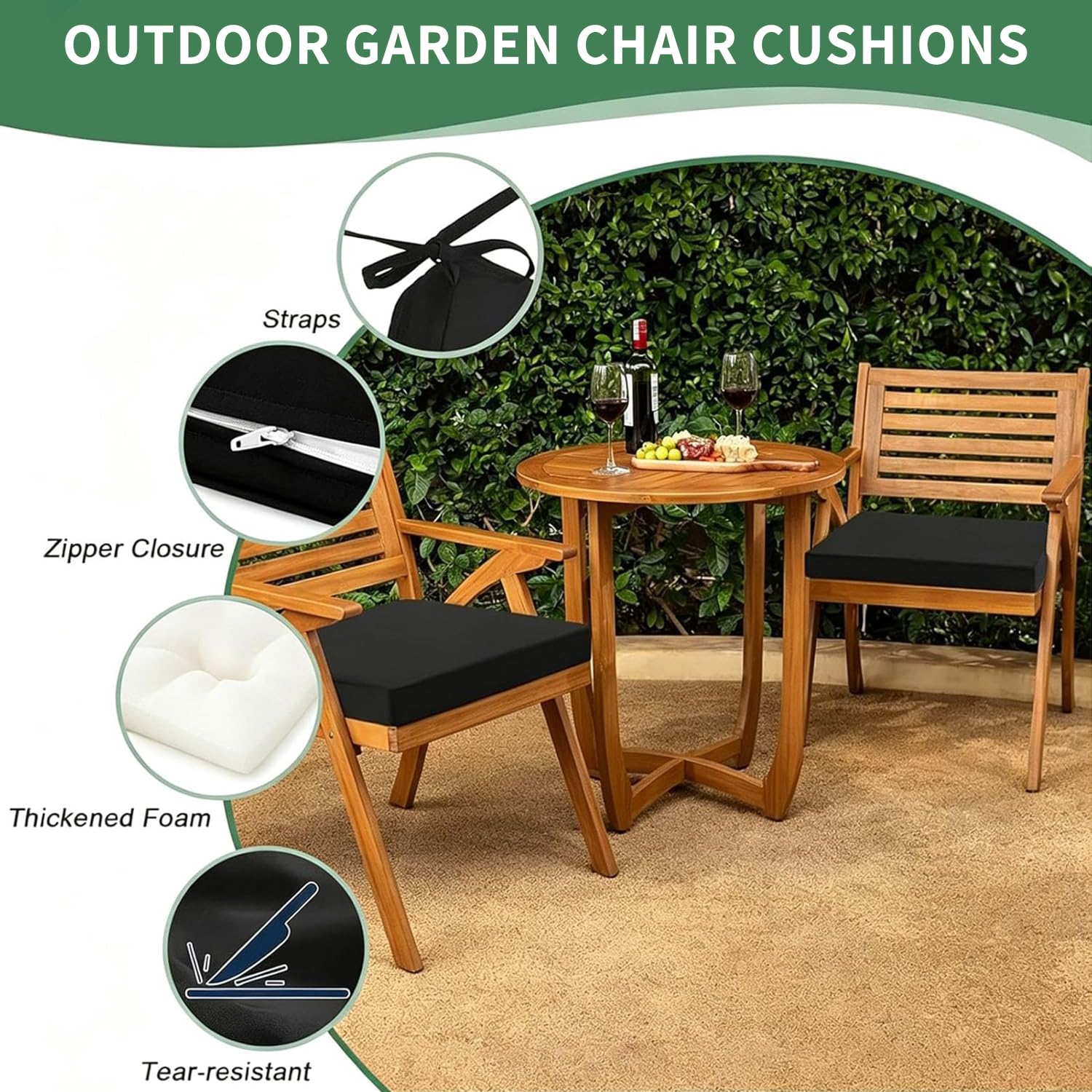 Cuscini per Sedie Da Esterno per Mobili Da Giardino, 50x55x5cm, Cuscino Imbottito in Schiuma Ad Alta Densità con Lacci E Fodere Rimovibili, Cuscino per Seduta Da Esterno Impermeabile, Grigio Chiaro