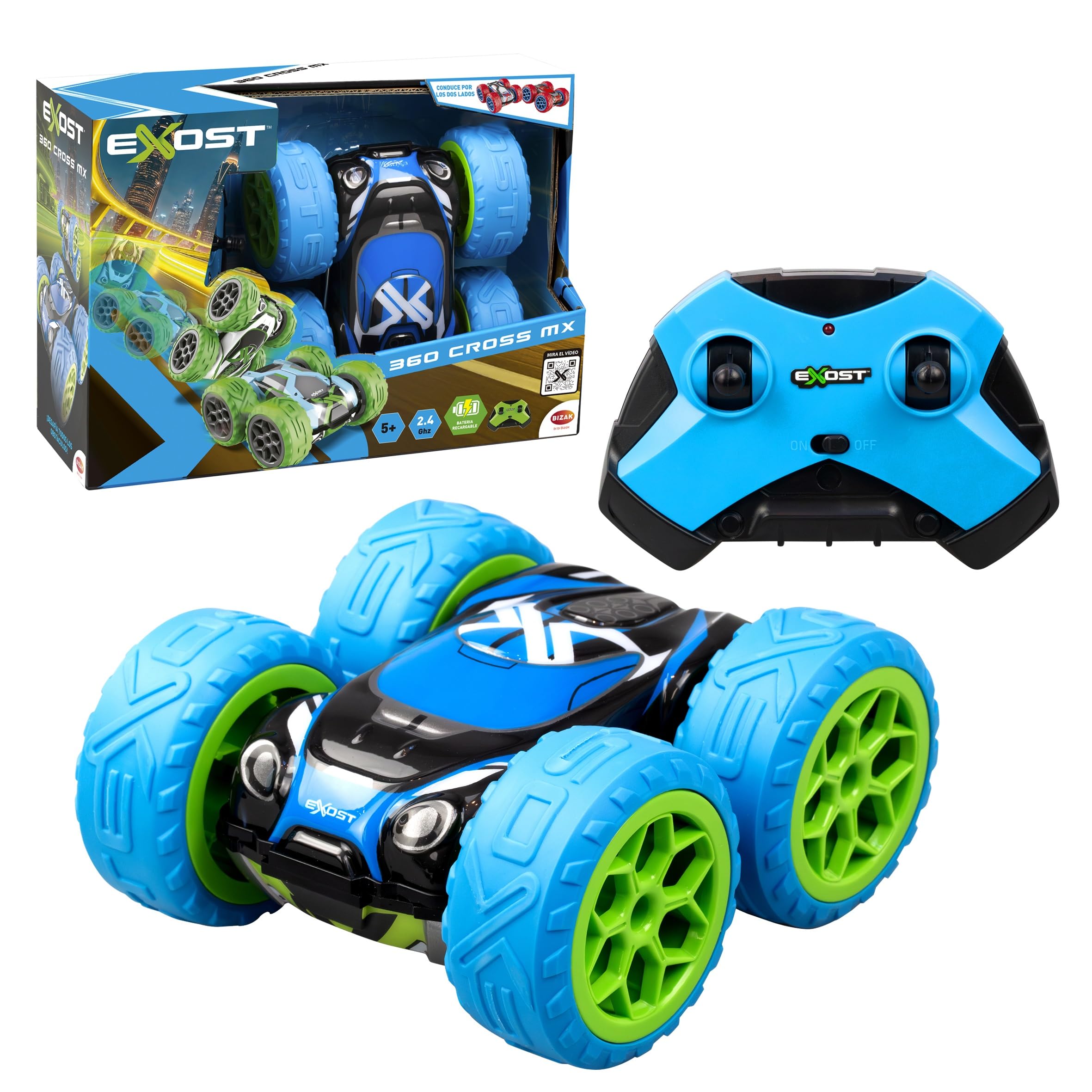 Bizak Exost 360 Cross Blue, Off-Road RC Car with 360° Stunts, Swivel Wheels and Rechargeable Battery, Official Product for Children from 5 Years (62000730-1)