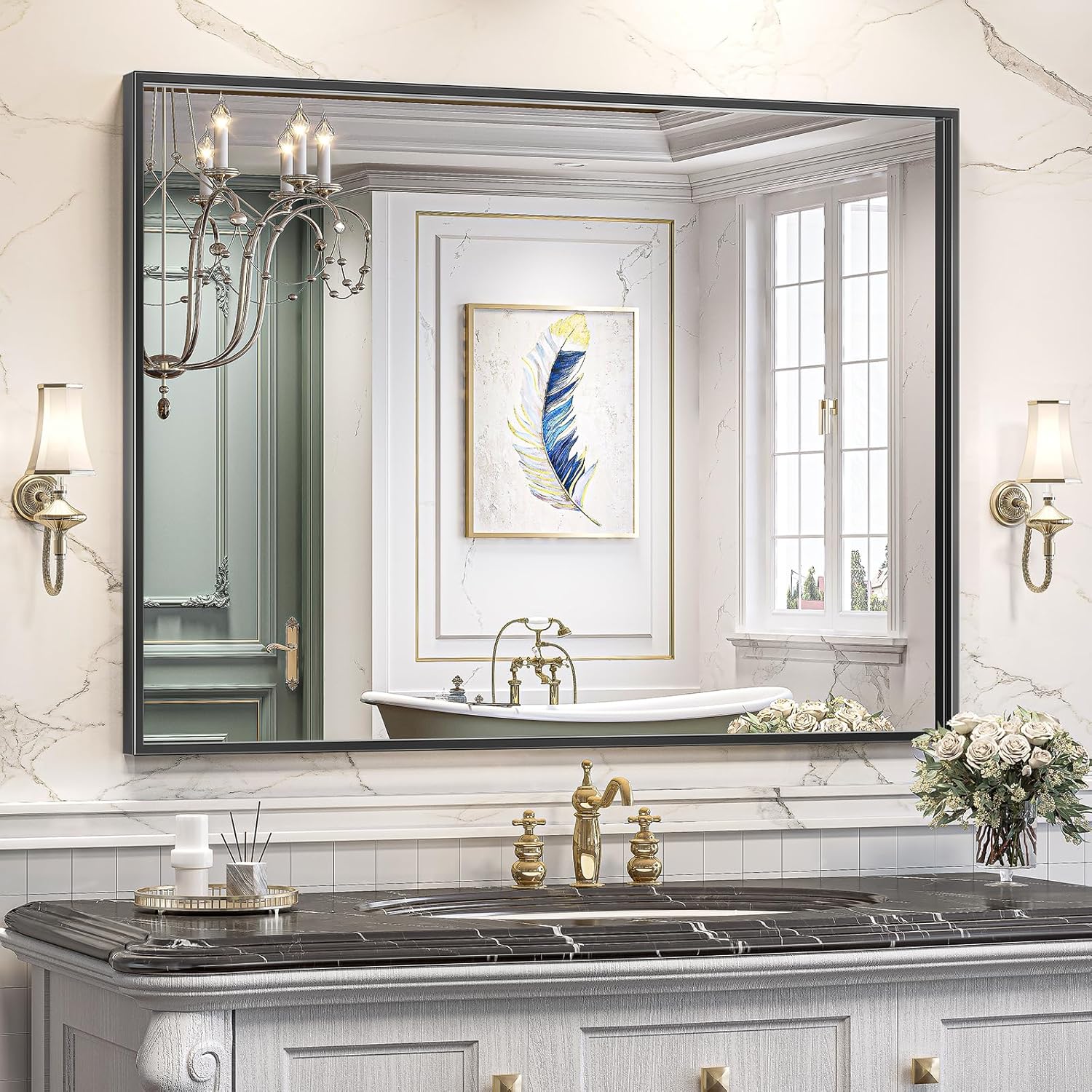 Brightify 40x30 Inch Matte Black Rectangular Bathroom