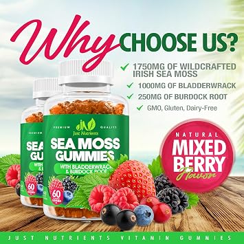 Sea Moss 3000mg Gummies with Bladderwrack and Burdock Root for Men & Women