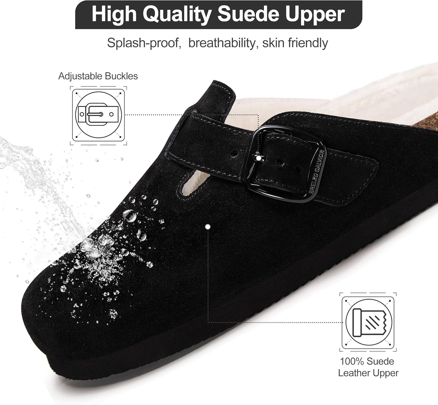 Women's Fuzzy Suede Clogs Leather Mules Fur Lined Soft Non Slip Potato Shoes with Arch Support - Image 3