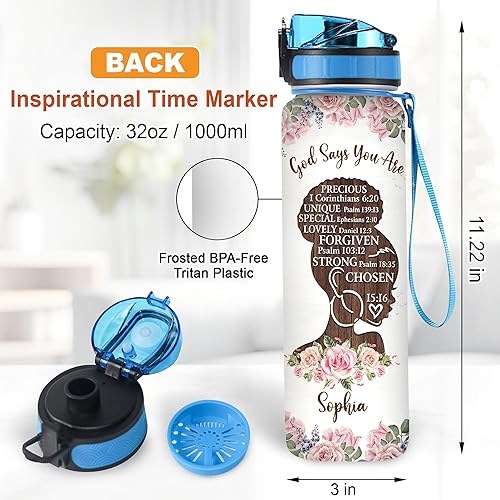 Vista 6 de Botella de agua motivacional personalizada de Gods Say You Are de 32 onzas, botella de agua con marcador de tiempo, regalos de mujer negra