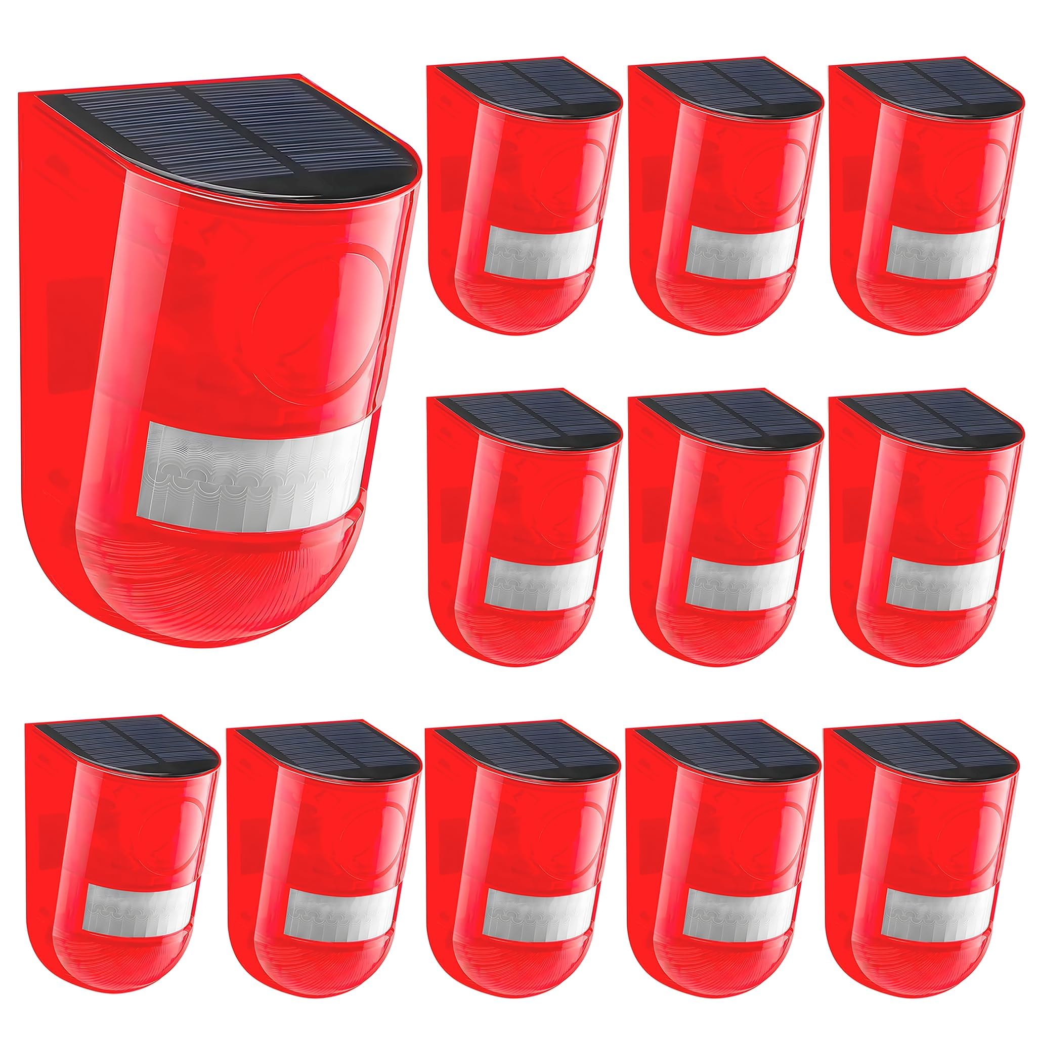 Solar Sound & Light Alarm Motion Sensor 110 Decibels Siren Sound Alert & 6LEDs Flash Warning Strobe Security Alarm System for Farm Villa (12 Pack)