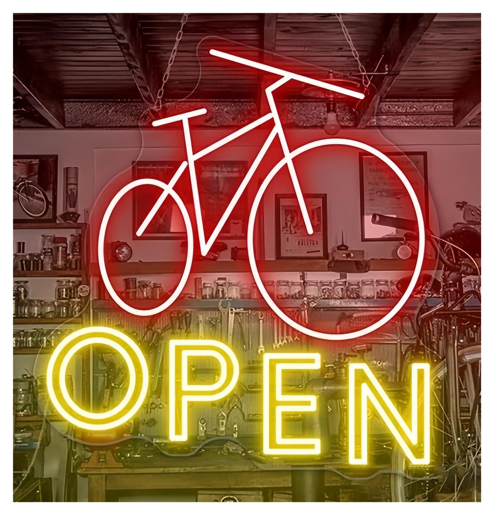 SHOUXI Sign Lamp Bike Open Neon Sign for Shop Opening Wall Decor 49X46cm(A)
