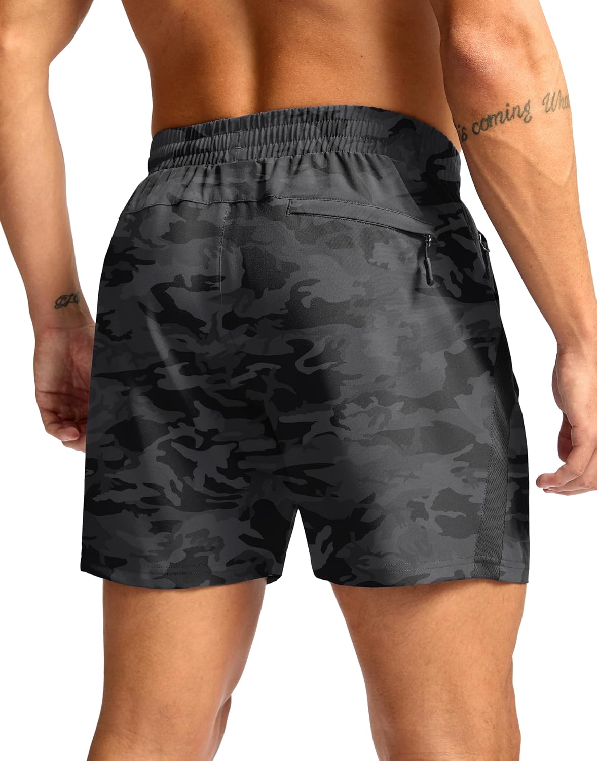 Pudolla Men's Running Athletic Shorts with 3 Zipper Pockets 5"/7" Gym Workout Shorts Lightweight Quick Dry for Hiking Casual - Image 2