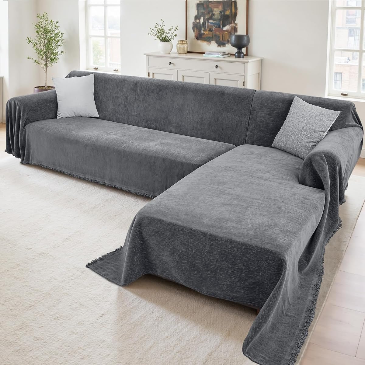 Sectional Couch Covers, 2 Pieces Washable L Shaped Couch Covers Sofa Blanket for Dogs Pet Friendly Sectional Sofa Slipcovers Furniture Protector,71"x 118"+ 71"x 118",(XX-Large,Dark Gray)