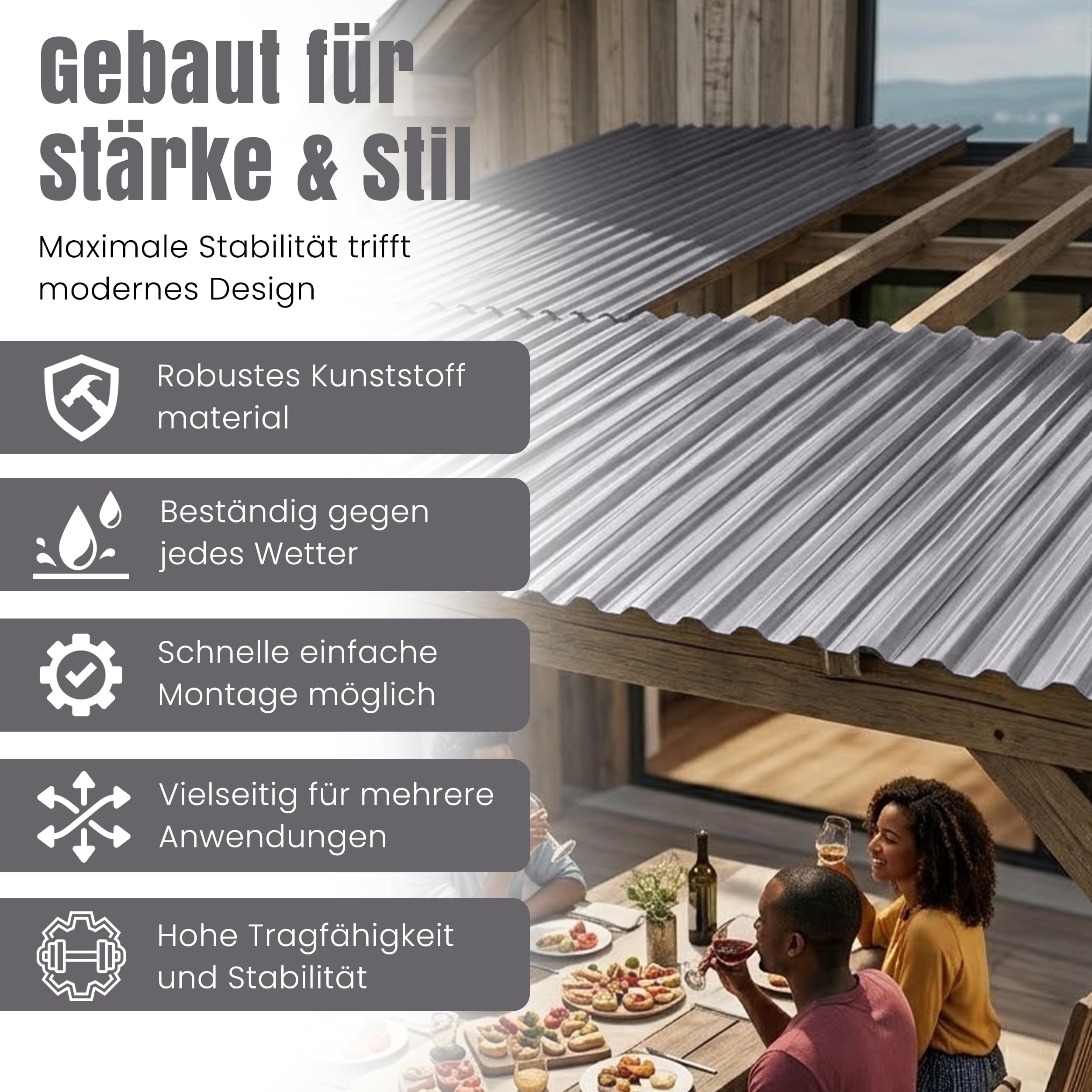 LP Projekt Kunststoffplatten 5er-Set - Robuste, leicht & langlebig Trapez Grau Wellplatten Dach 90x200 cm | UV beständig & Wetterfeste Platten für außen & Gewächshaus